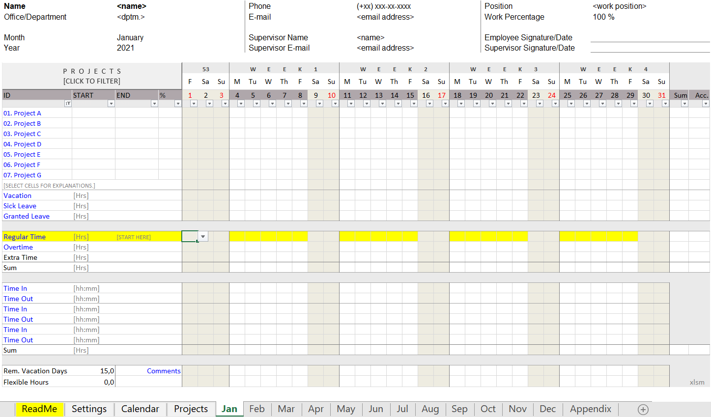 Monthly Worksheets - Exceltimesheet